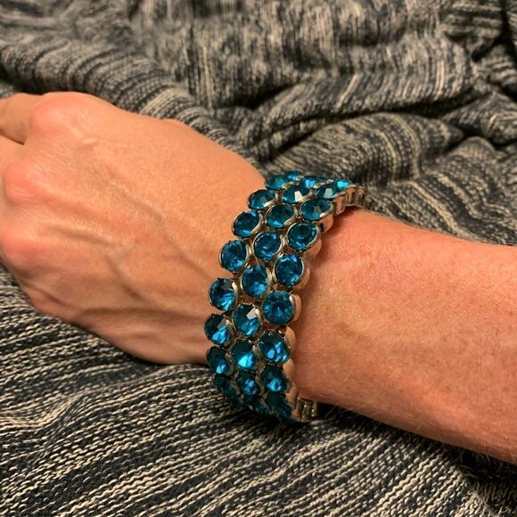 Blue Rhinestone and Silver Bracelet - Picture 1 of 5